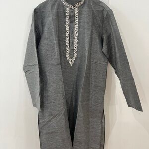 Gray Embroidered Long Sleeve Kurta